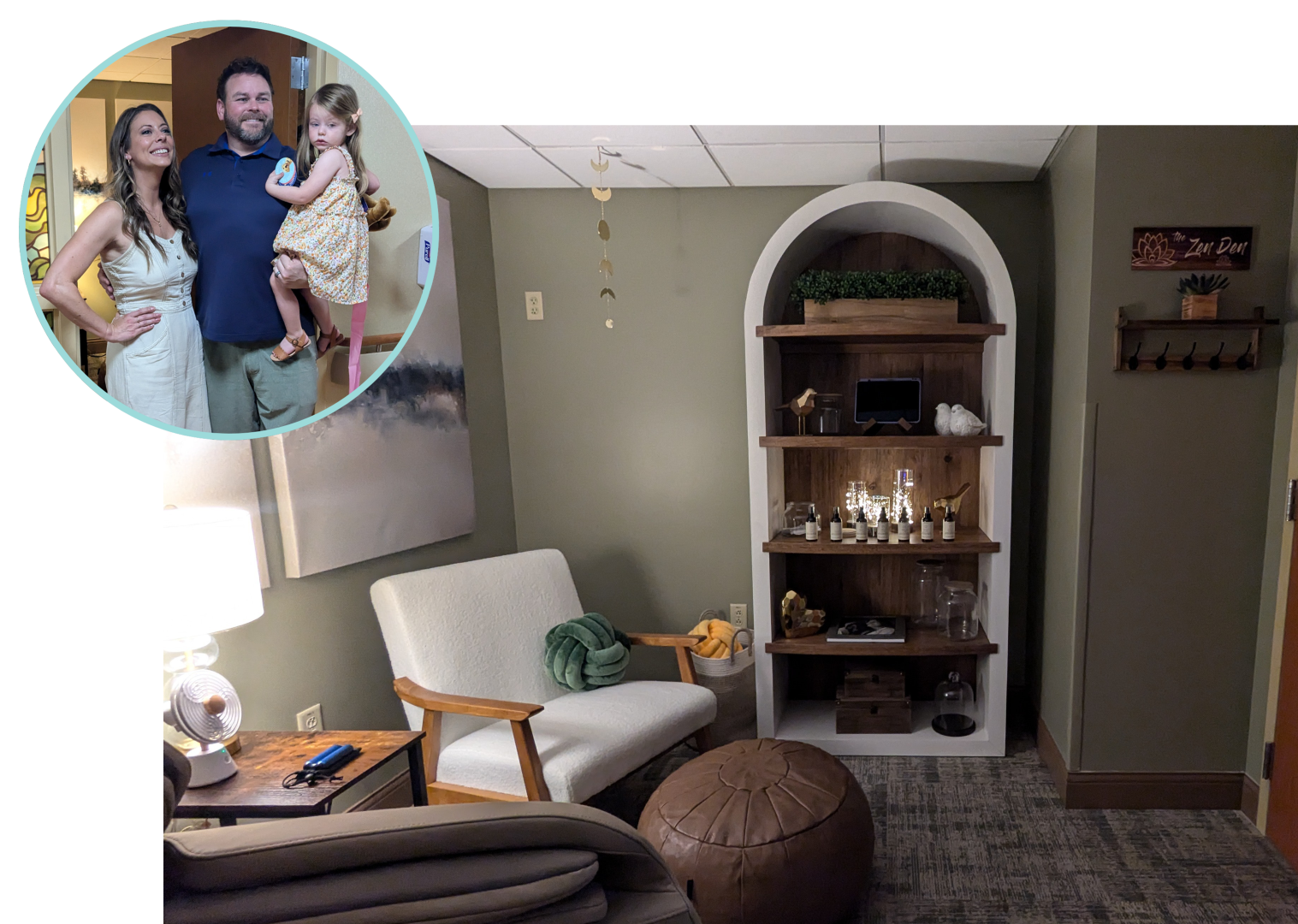 The Endsley Family photo over an image of the Zen Den at Rocky Mountain Children's
